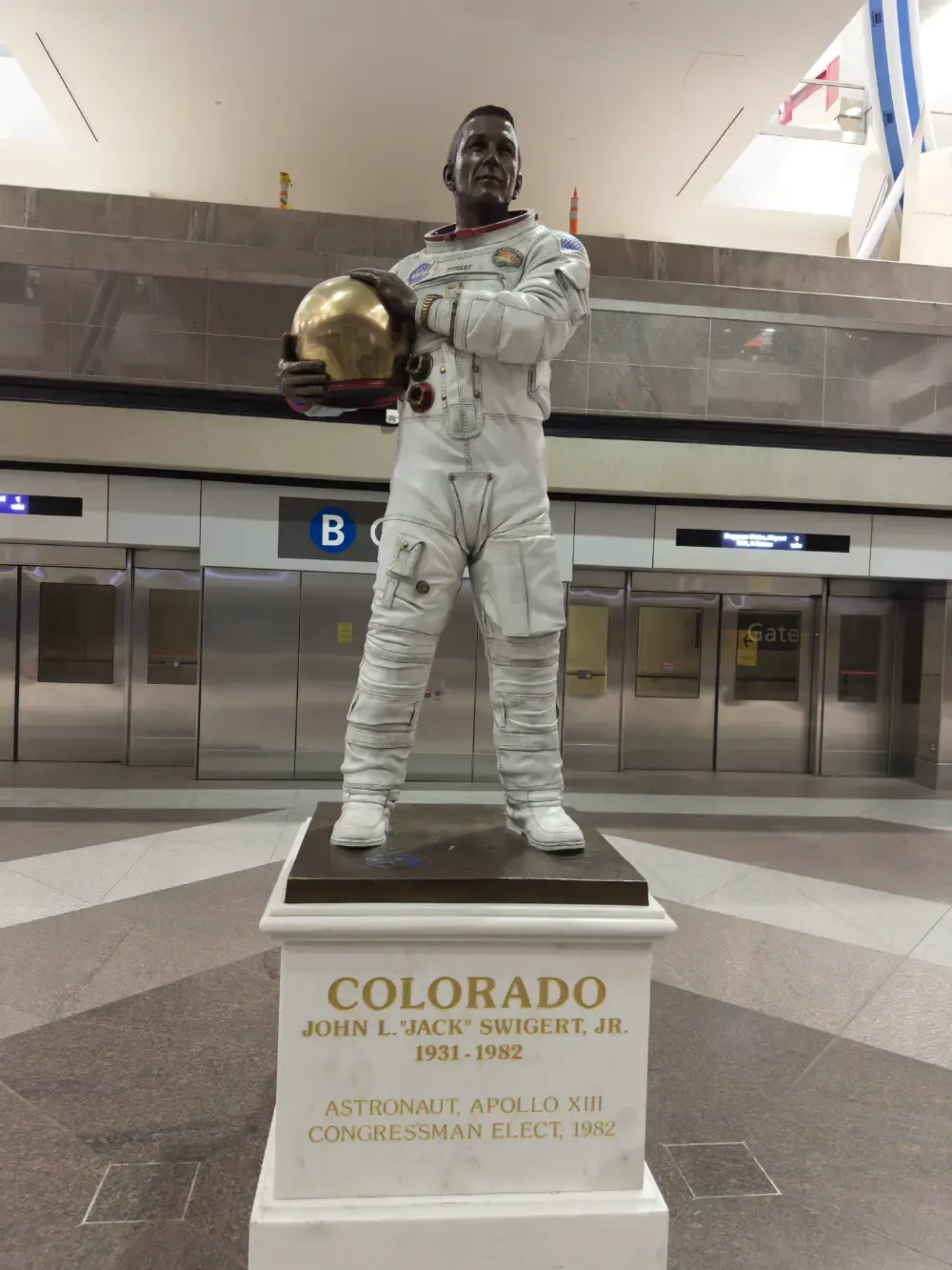 A statue of JOHN L.“JACK” SWIGERT, JR.