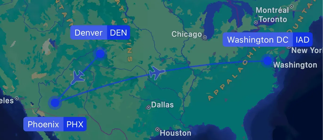 DEN -> IAD via PHX
